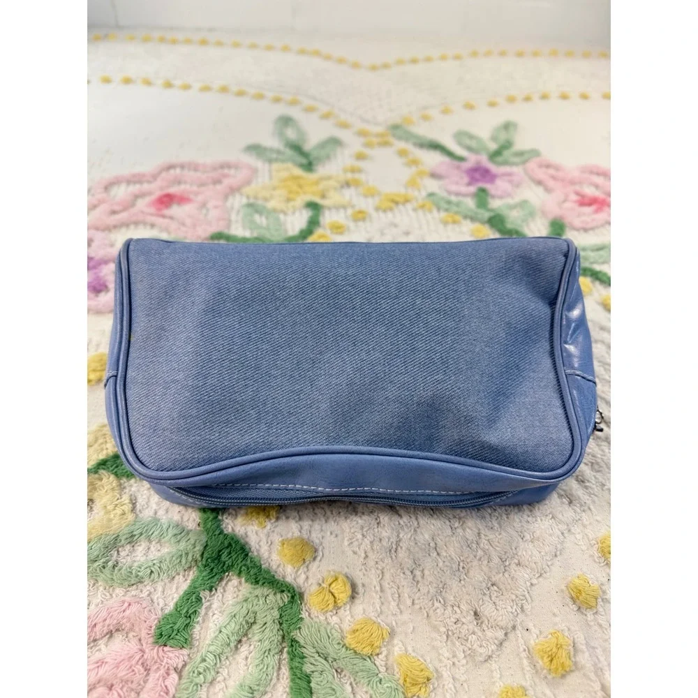 Estee Lauder Blue Denim Faux Leather Cosmetic Makeup Travel Bag Pouch